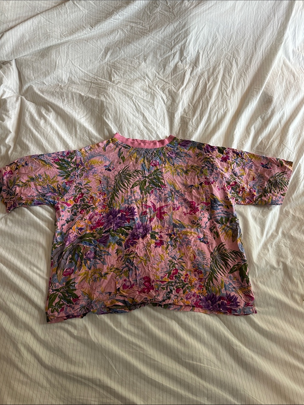 Vintage Boom - Oversized Tropical Floral Pink Short Sleeve Top